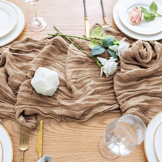 Cheesecloth Table Runner Nude Brown 10FT Boho Gauze, 3 Pack | 120 Inch Cheese - Image 5