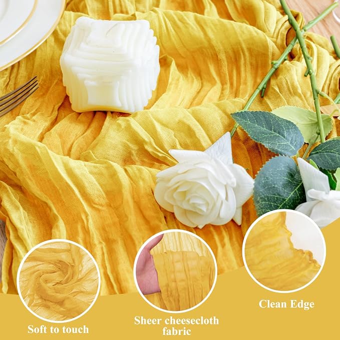 Cheesecloth Table Runner Gold 10FT Boho Gauze Runner, 2 Pack | 120 Inch Cheese - Image 3