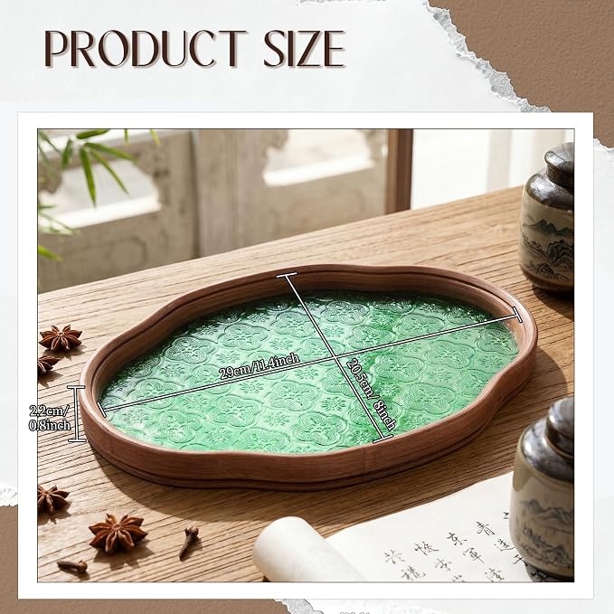 Glass Serving Tray with the Crabapple Pattern and Walnut Rectangular Serving - Image 2
