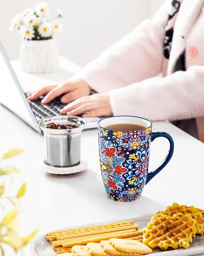 vancasso Ceramic Tea Mug with Infuser and Lid, 18 Ounce Bohemian Loose Leaf Cup - Image 6
