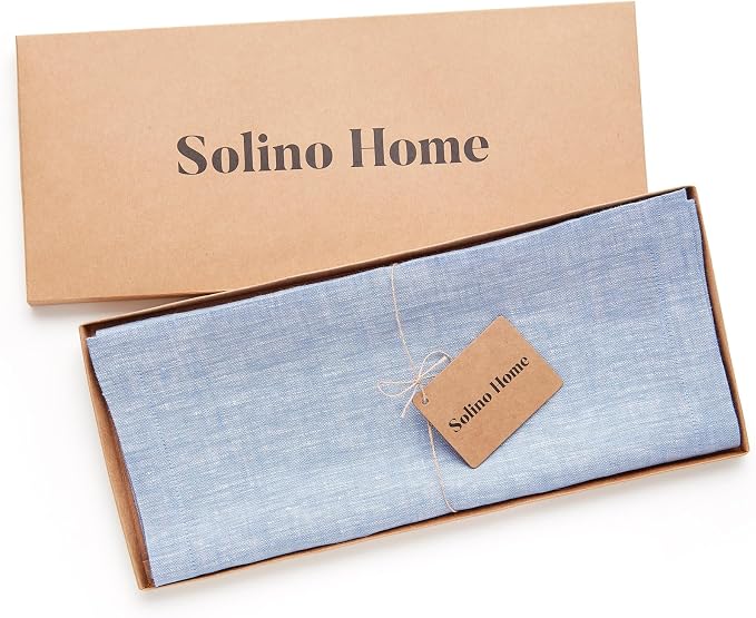 Solino Home 100% Pure Linen Table Runner Chambray Blue, Athena 14 x 72 in | - Image 5