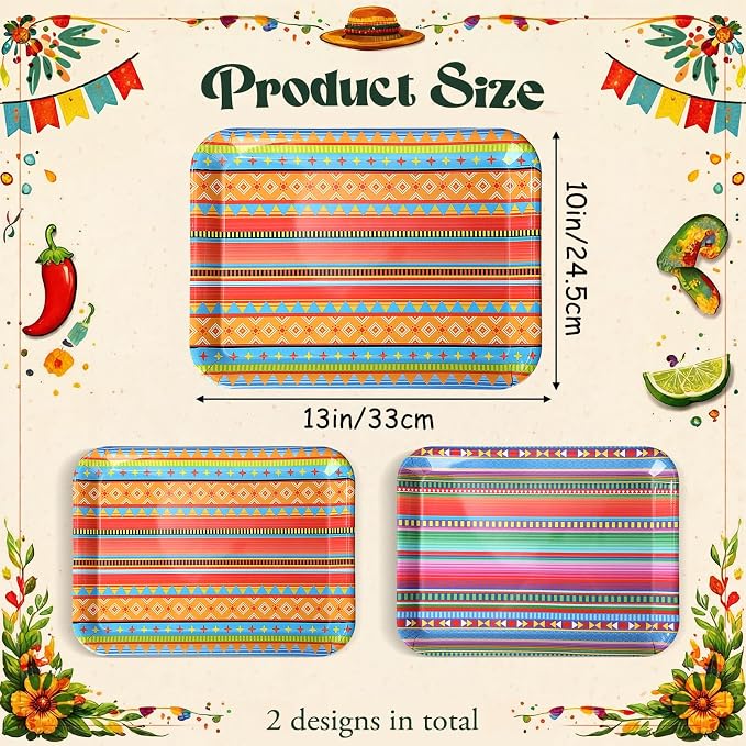 Vesici 4 Pack Mexican Melamine Serving Trays, 13 x 10 in Rectangular Decorative - Image 2