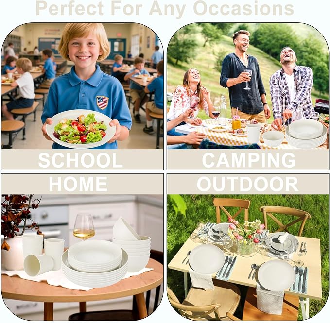 24-Piece Beige Wheat Straw Dinnerware Set Unbreakable Plates | Shatterproof - Image 5
