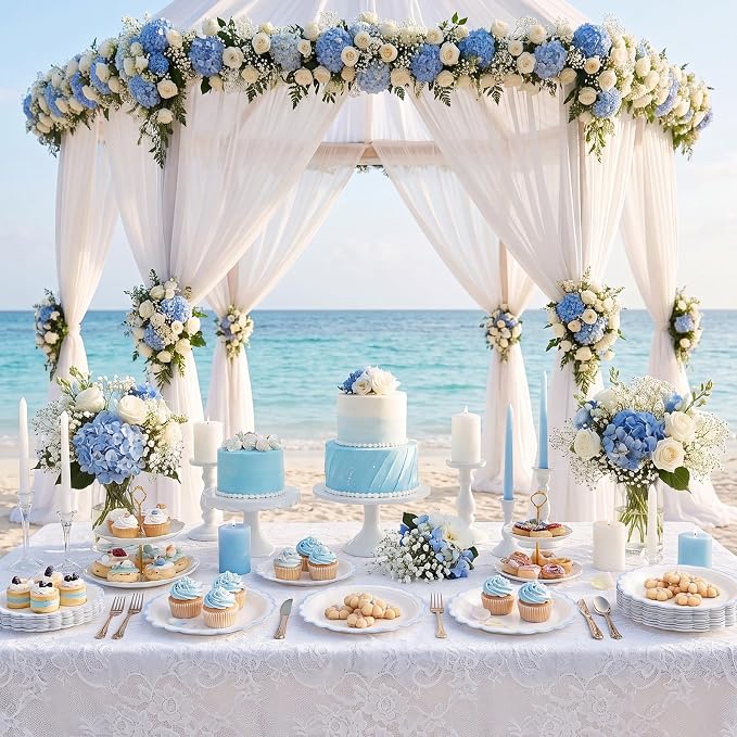 NatNarr 30 PK Light Blue Plates 7" Scalloped Blue White Dessert Cake Plates | - Image 7