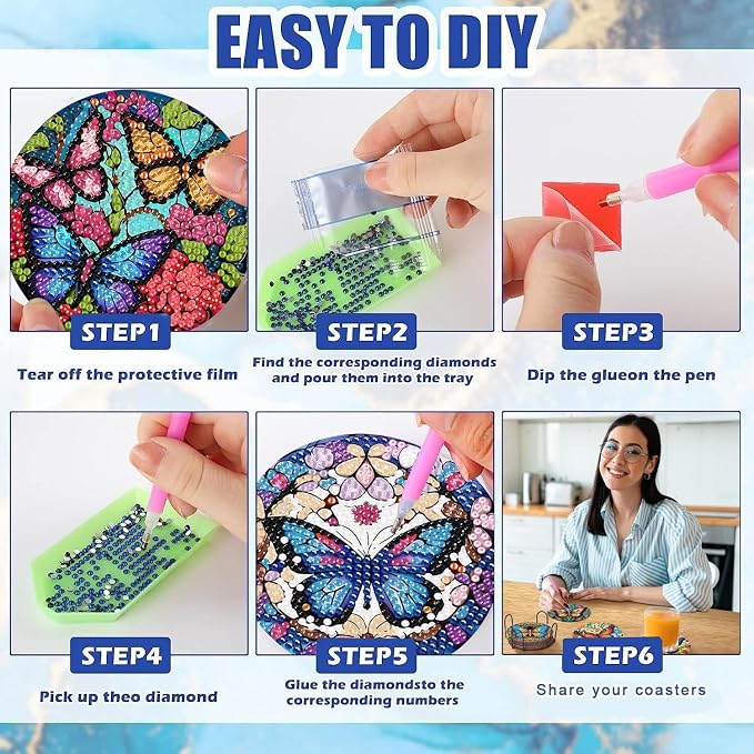 Mrnsiet 8 Pcs Butterfly Diamond Painting Coasters Kits - Image 4