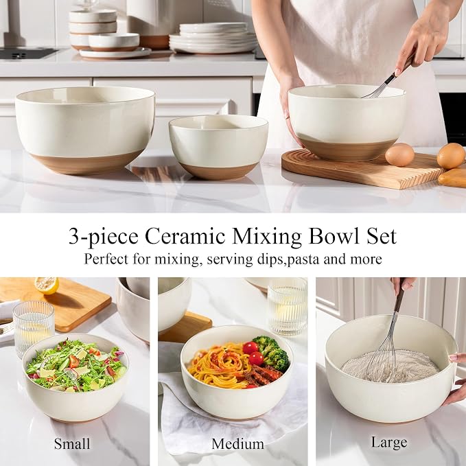 AmorArc Ceramic Mixing Bowls, Stoneware Nesting Bowls Set of 3 - Image 5
