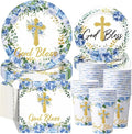 Pickmesh 250 Pcs Blue Baptism Cross Disposable Tableware Set Confirmation by Pickmesh