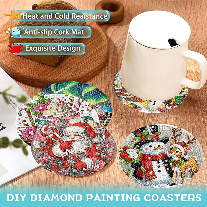 Ekuxom 8 PCS Christmas Diamond Art Coasters - Image 5