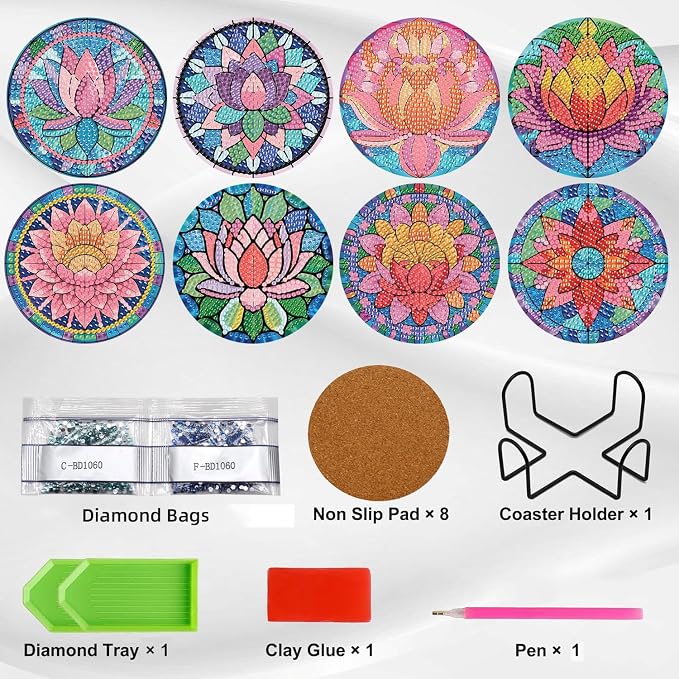 Ekuxom 8 PCS Lotus Diamond Art Coasters Kits - Image 3
