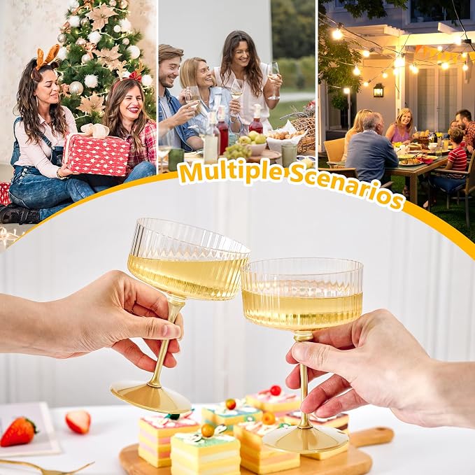 ZOMUIA Ribbed Coupe Glasses 28 Pcs, 10 oz Plastic Champagne Coupe Detachable - Image 4