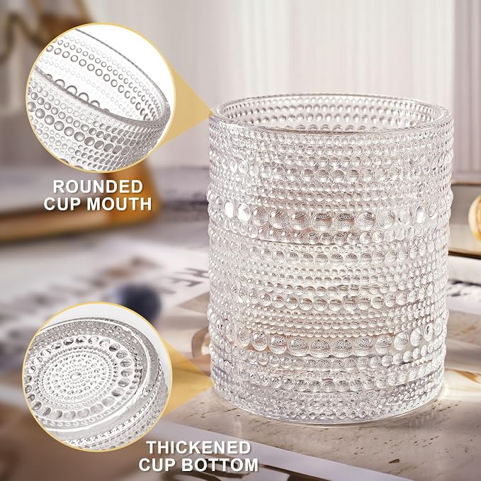 OPAYLY hobnail Drinking Glasses Old Fashion Glass 10oZ rocks glasses Set of 6 - Image 4