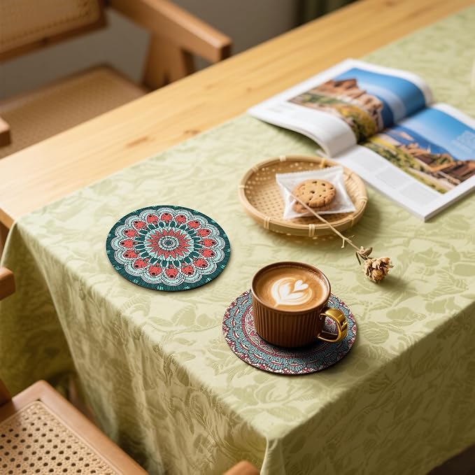 Mandala Pattern Coasters Leather Round Drink Coasters 6 Pcs Set - Image 5