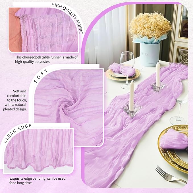 18 Pack Cheesecloth Table Runner 10FT Lilac Purple Table Runner Lavender Boho - Image 3