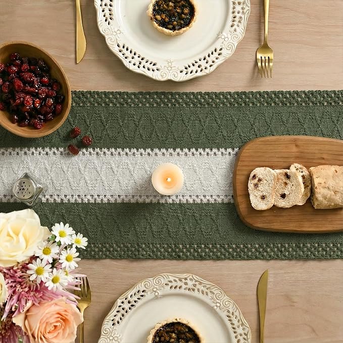 Artoid Mode Army Green Farmhouse Woven Table Runner 12x48 Inch | Seasonal - Image 4