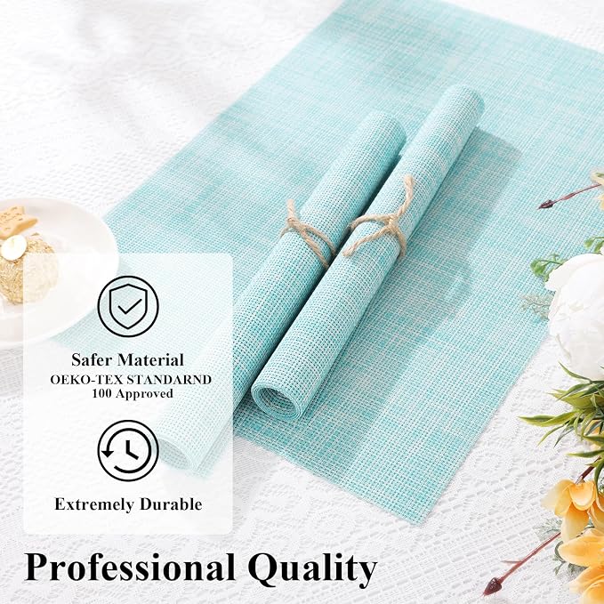 SHACOS Placemats Set of 4 Woven Vinyl Place Mats Wipeable Heat Resistant - Image 2