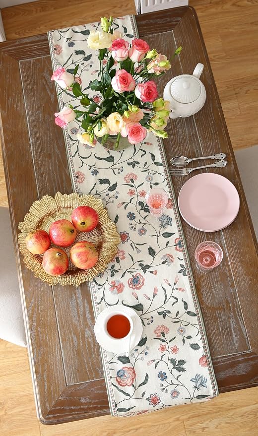 Designer Vintage Linen Long Table Runner, Floral Pattern, Dining Table - Image 9