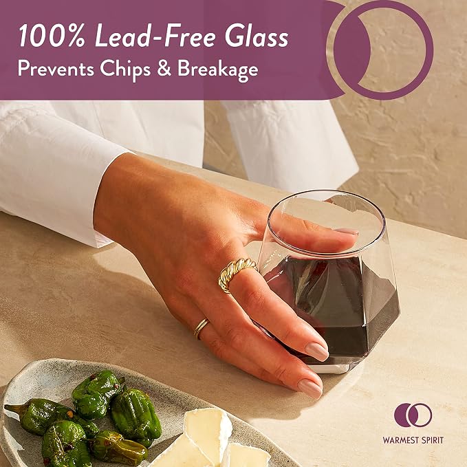 Hexagon Stemless Wine Glasses Set of 6 – Elegant 10.5 oz, Dishwasher Safe - Image 6
