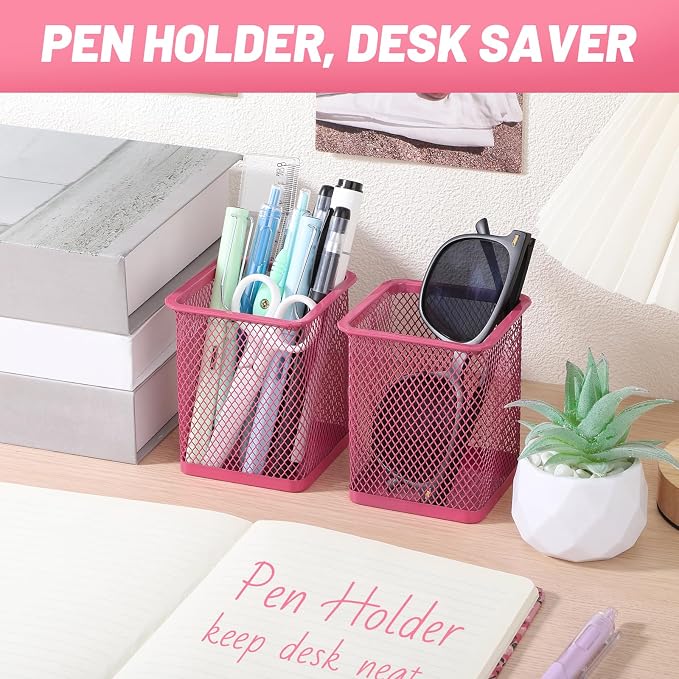 Segarty Pen Cup Holder, 3 Pack Square Dark Pink Pen Holder - Image 5