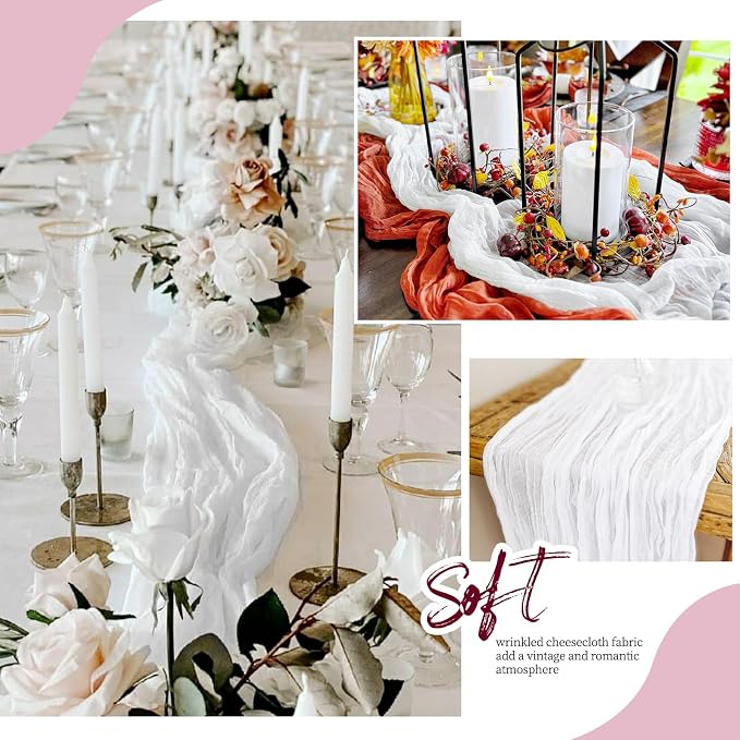 12 Pack White Cheesecloth Table Runner 17x108 Inch Semi Sheer Boho Gauze Cheese - Image 3