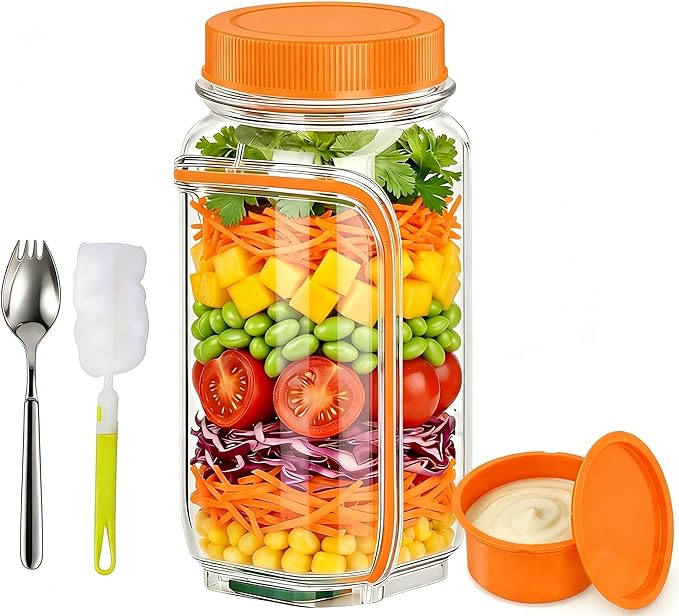 35oz Side Opening Mason Salad Jar | 1000ml Leakproof Portable Salad Container - Image 8