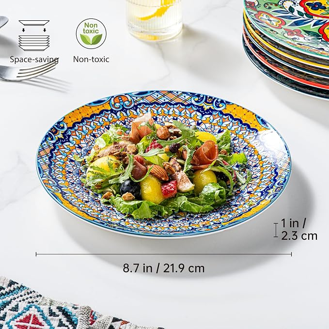 HENXFEN LEAD Boho Ceramic Salad & Dessert Plates Set of 6, 8.5 Inch | Assorted - Image 2