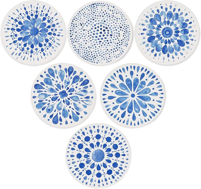 AD Set of 6 Coasters for Drinks Absorbing Round Ceramic Stone Coaster by AD