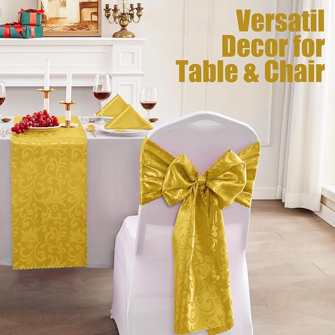 RUDONG M Gold Satin Table Runners, 12 x 108 Inch, 12 Pack | Long Silky Damask - Image 6