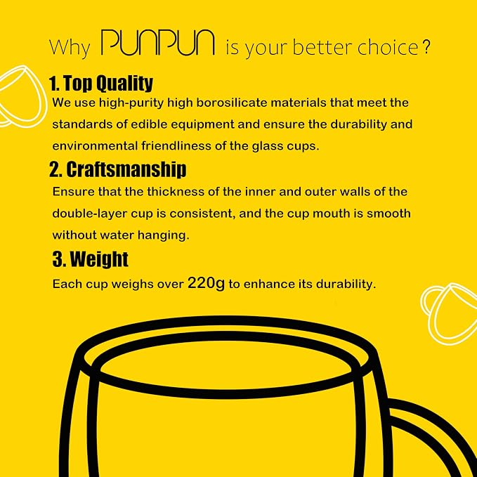 PunPun 12.9OZ. 380ml Clear Coffee Mugs, Glass Cups - Image 5