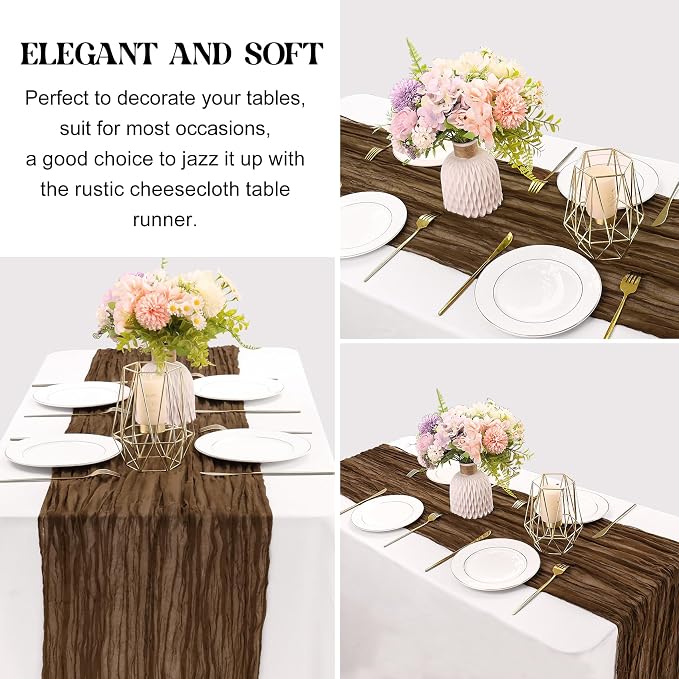 6 Pieces Brown 10FT Cheesecloth Table Runner Boho Gauze Fabric Table Runner - Image 3