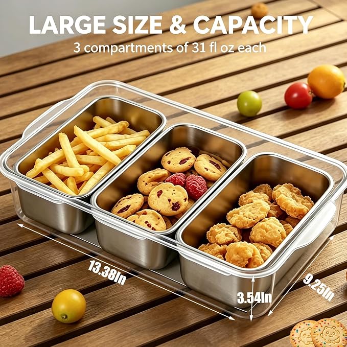 Snackle Box Container, Stainless Steel Divided Serving Tray - Image 2