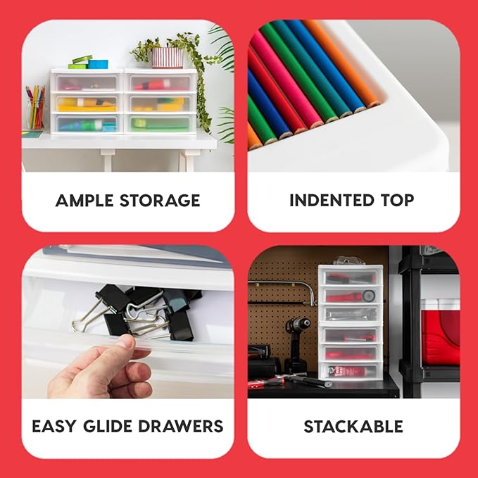 IRIS USA 2-Pack, 3-Drawer Medium Plastic Stacking Desktop Organizer, stationery - Image 4