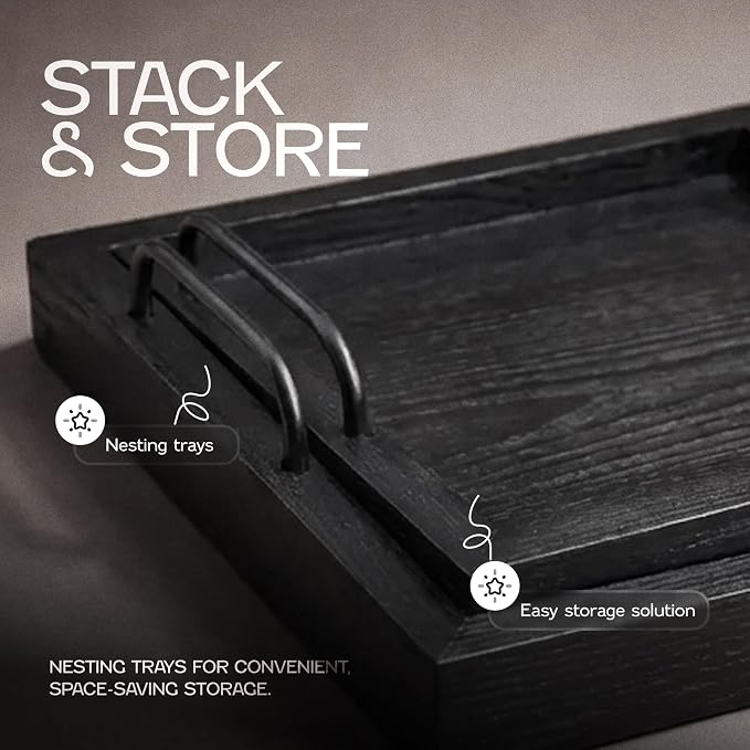 Besti Rustic Vintage Food Serving Trays | Nesting Wooden Board - Image 5
