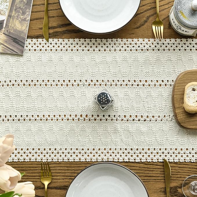 Artoid Mode Beige Woven Farmhouse Hollow Table Runner 12x48 Inch | Holiday - Image 3