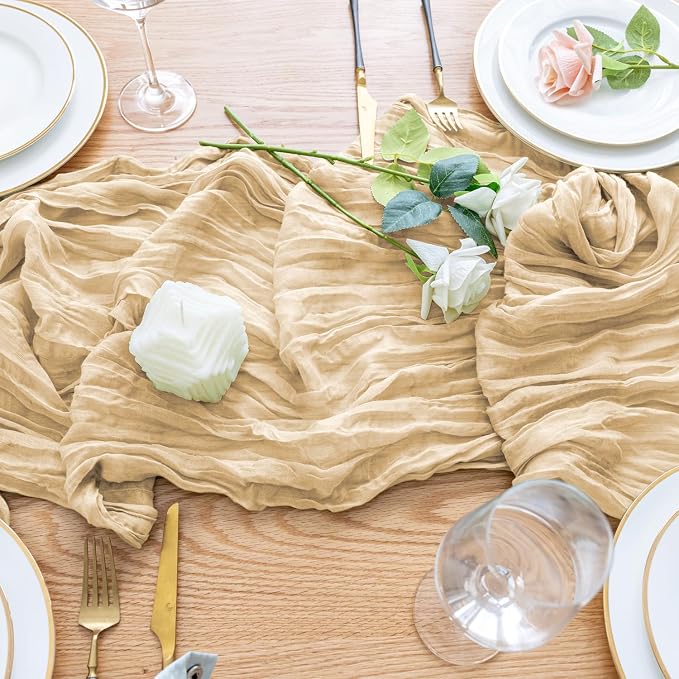 Cheesecloth Table Runner Sand 10FT Boho Gauze Runner - Image 5