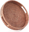 HITOMEN 11.8" Hand-Woven Round Rattan Serving Tray Decorative Wicker Trays by HITOMEN