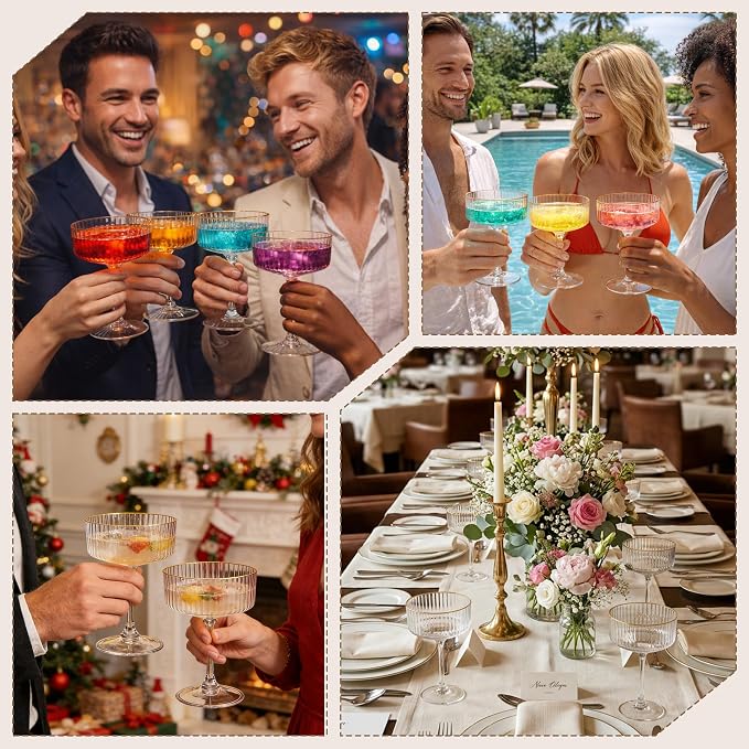 24PCS Plastic Martini Glasses, Unbreakable Reusable Champagne Coupe, Removable - Image 7