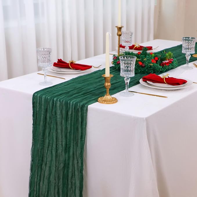 Snowkingdom 6 PCS Emerald Green Table Runner 120 Inch 10 Ft Rustic Boho Dark - Image 5
