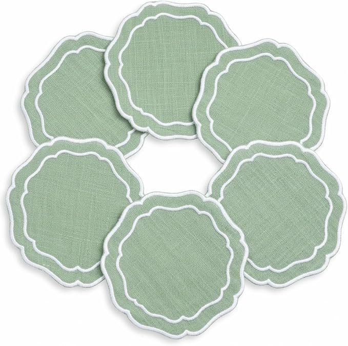 Drink Coasters Set of 6, 6x6 inch, Absorbent Linen Drink Mats by EmbroideryLinenVN