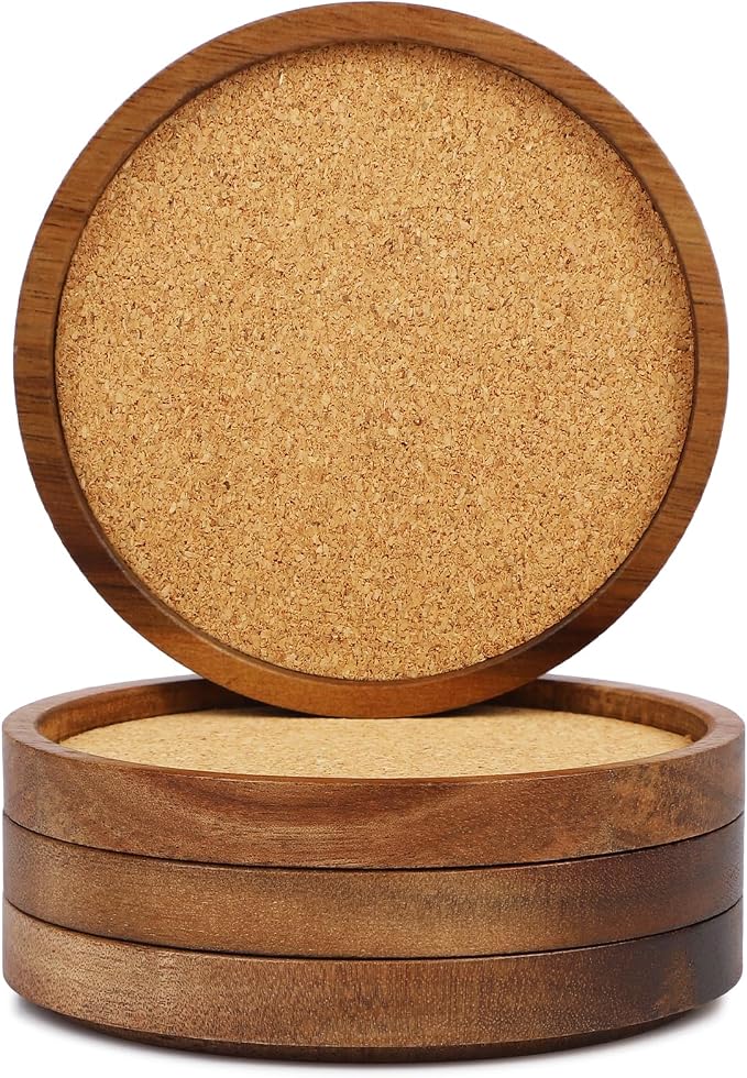 Stackable Wood Absorbent Cork Coaster Set of 4 by ZOVANO