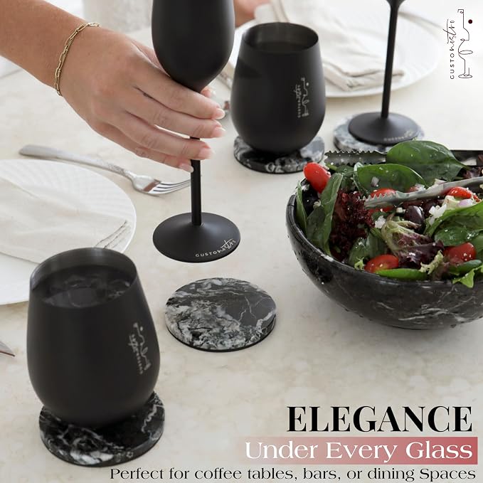 Gusto Nostro Black Marble Coasters Set of 8 - Image 5