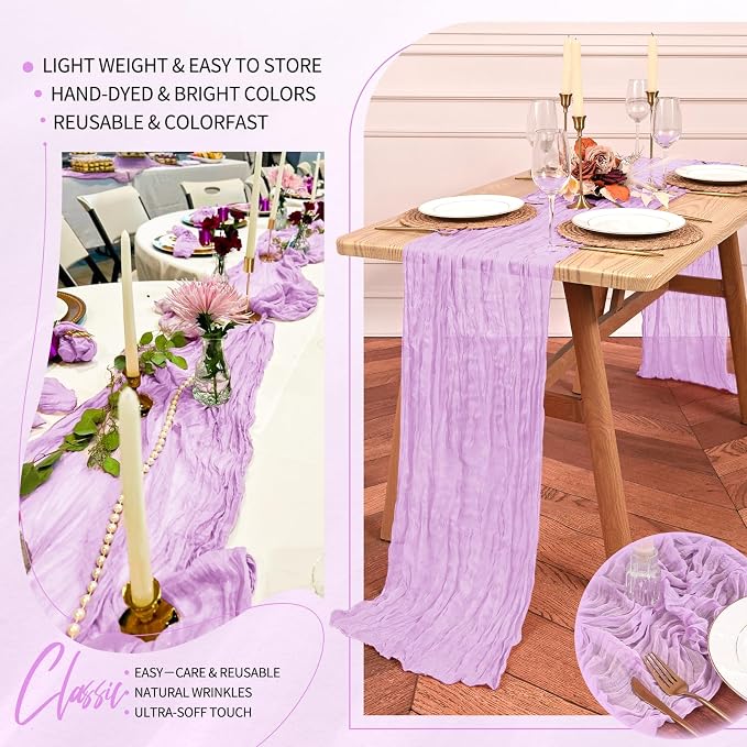 4 Pack Cheesecloth Table Runner 10FT Lilac Purple Table Runner Lavender Boho - Image 5