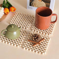 Wooden Bead Coaster, Natural Wood, Square Shape, Boho Style, Table Surface by Unknown