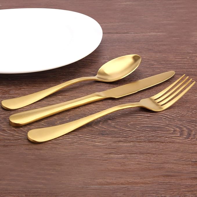Matte Gold Silverware Set, Satin Finish 20-Piece Stainless Steel Flatware Set - Image 5