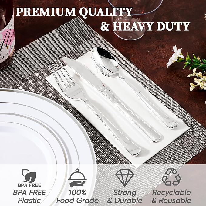 FOCUSLINE 600 Ct Silver Dinnerware Set - Image 3