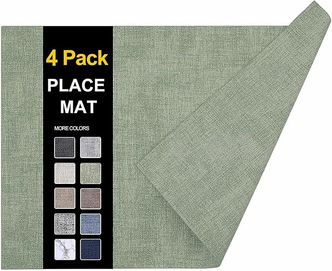 Faux Leather Heat Resistant Placemats 4 Packs, Waterproof Wipeable Dining PU by homing