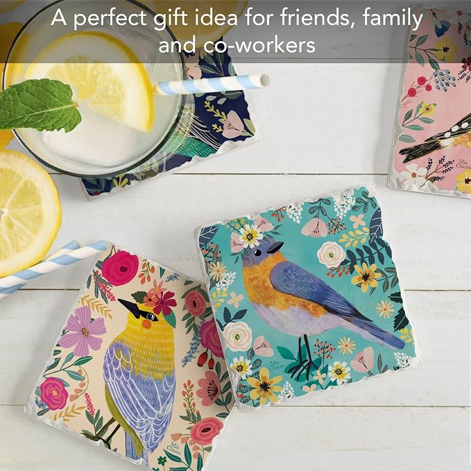Thirstystone Floral Birds 4 Pack Assorted Tumbled Tile Stone Coasters | 4" - Image 5