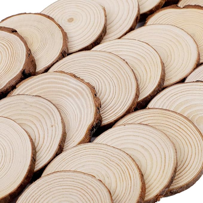 KINJOEK 50 PCS Natural Wood Slices 3.5-4 Inch - Image 3