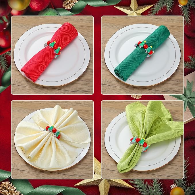 KPOSIYA Christmas Napkin Rings Set of 6, Xmas Tree Napkin Rings - Image 4