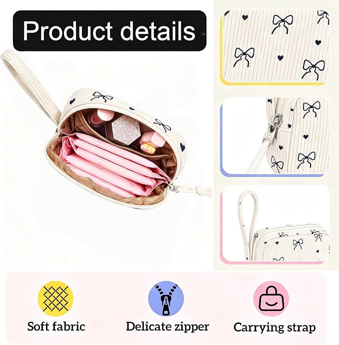 Corduroy Period Pouch for Women, Cute Sanitary Pad Pouch - Image 2