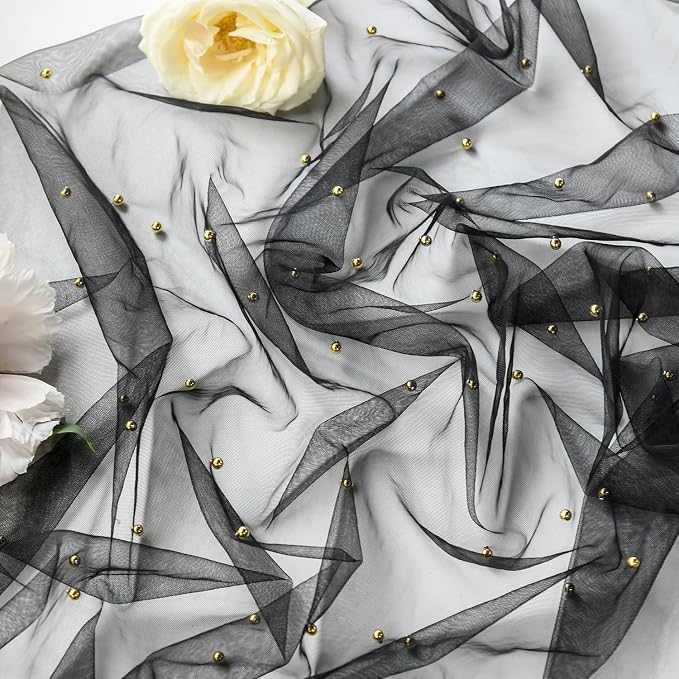 Artoid Mode 10PCS Pearl Black Gauze Table Runner 120 Inch 10FT, Seasonal Sheer - Image 6